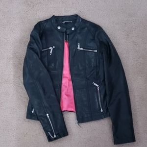 JouJou Faux Leather Moto Jacket - Hot Pink Lining